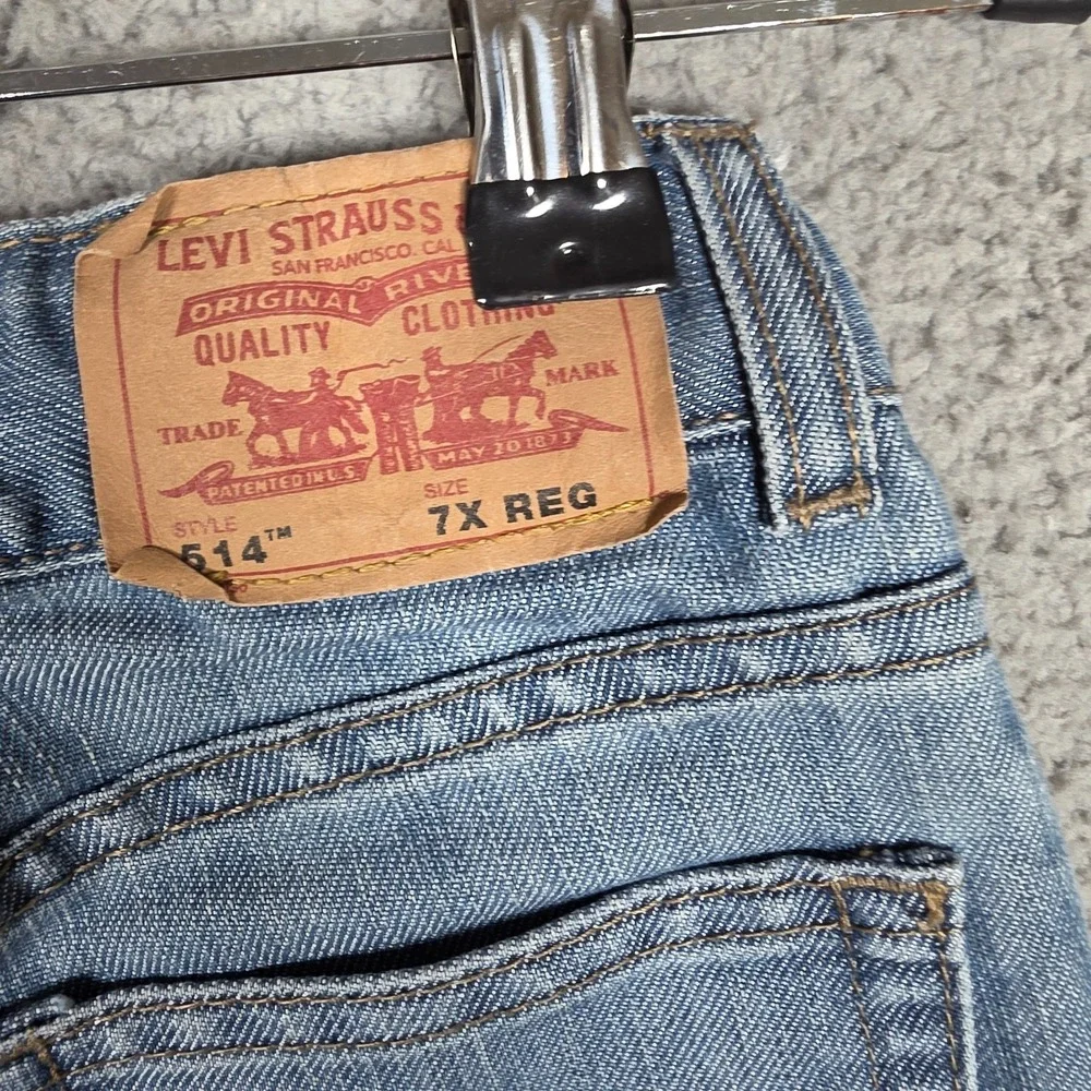 Levis Jeans Boys Size 7X Reg Light Wash 514 Slim Straight Lightweight Adjustable